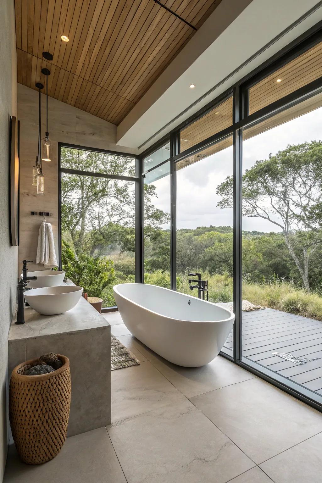 Achieve a contemporary aesthetic with a streamlined, airy bathtub accent.