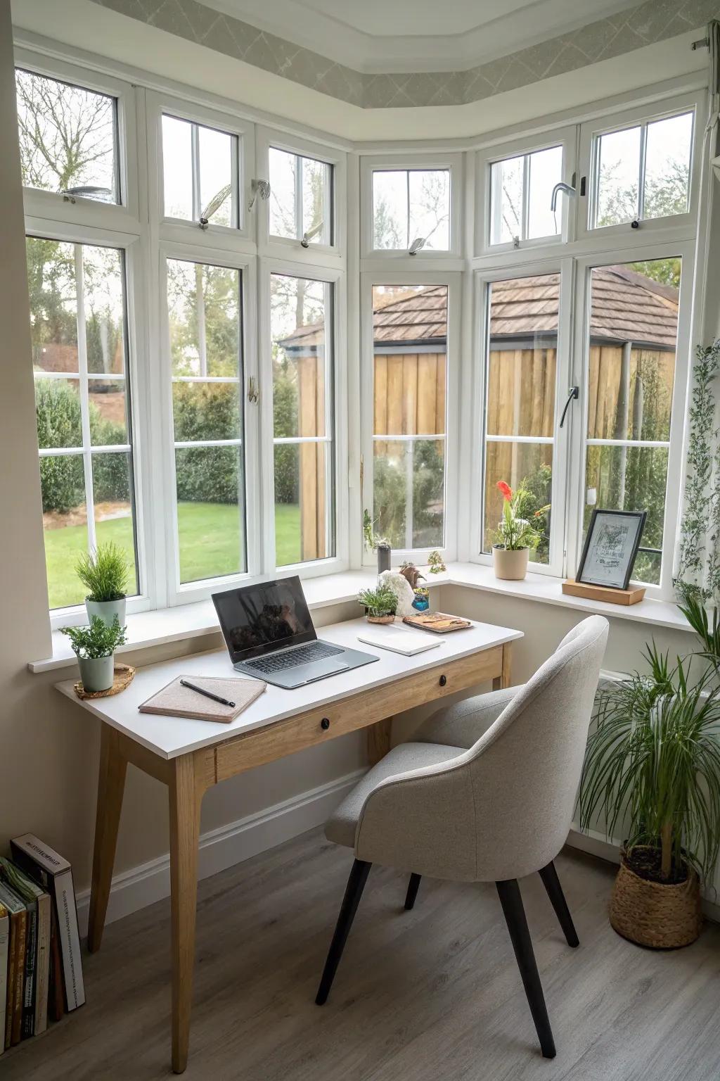 Discover stimulation amidst your bay window workspace.