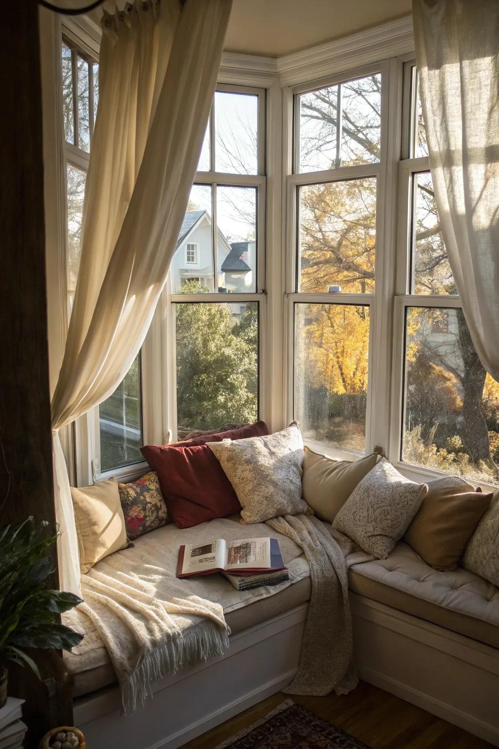 Turn your bay window into a cozy movie spot for intimate nights in.