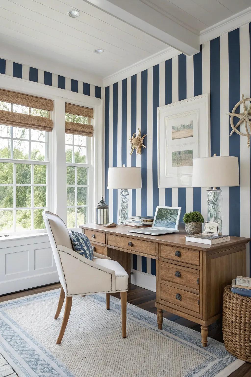 Stimulate productivity through wallpaper with a timeless nautical theme.