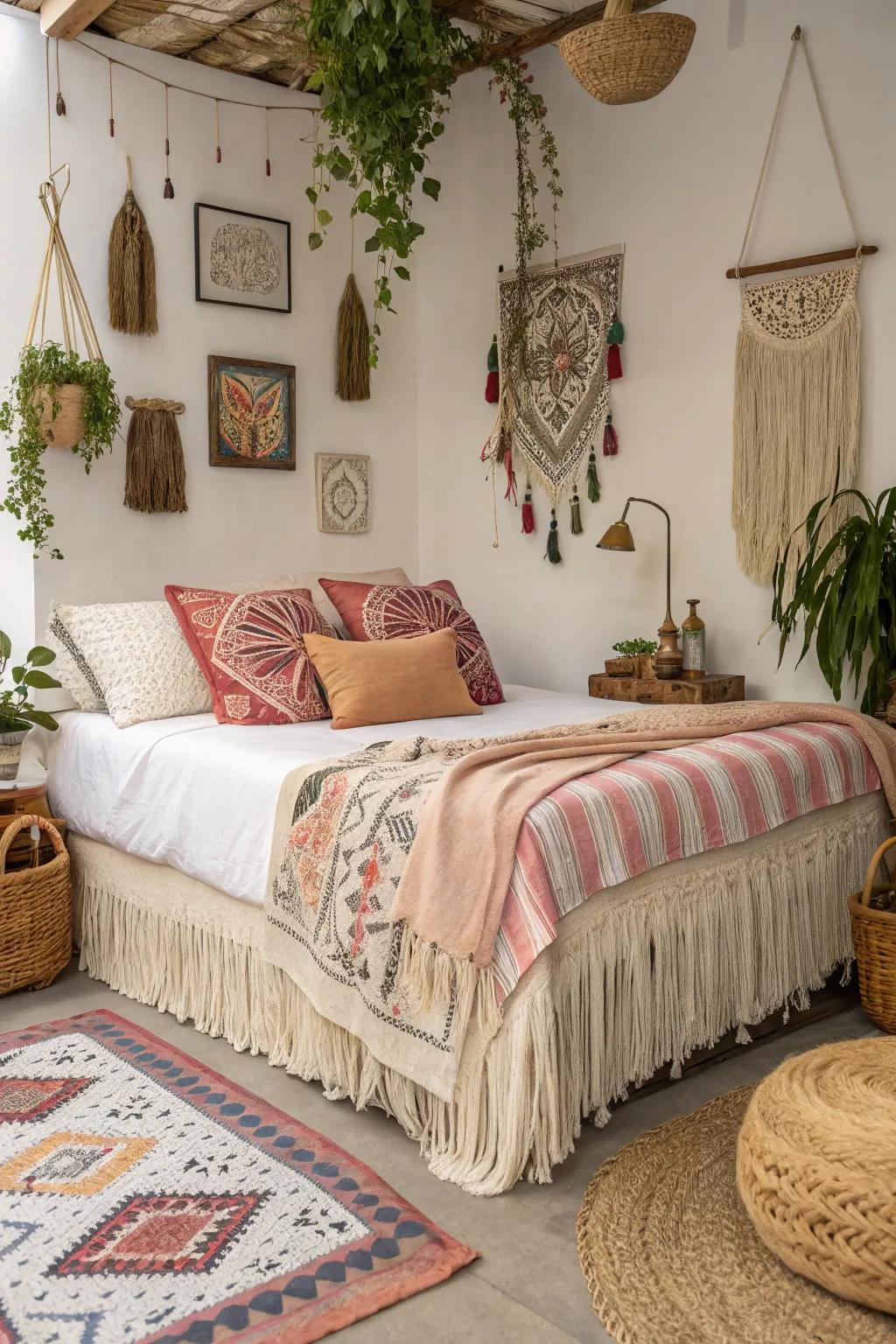 Fringe details contribute a spirited and laid-back nuance.
