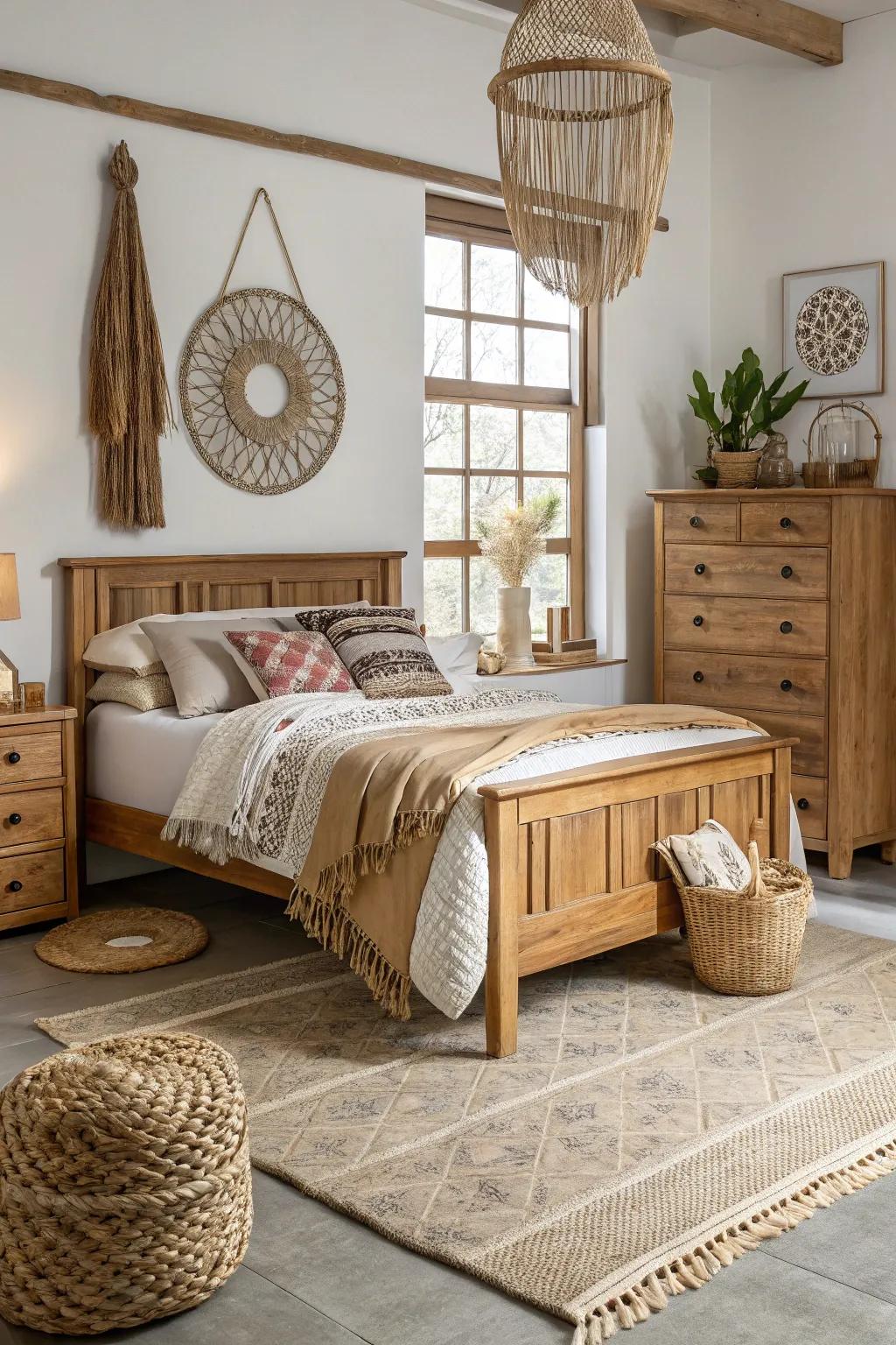 Natural components introduce warmth and texture to this bedroom.
