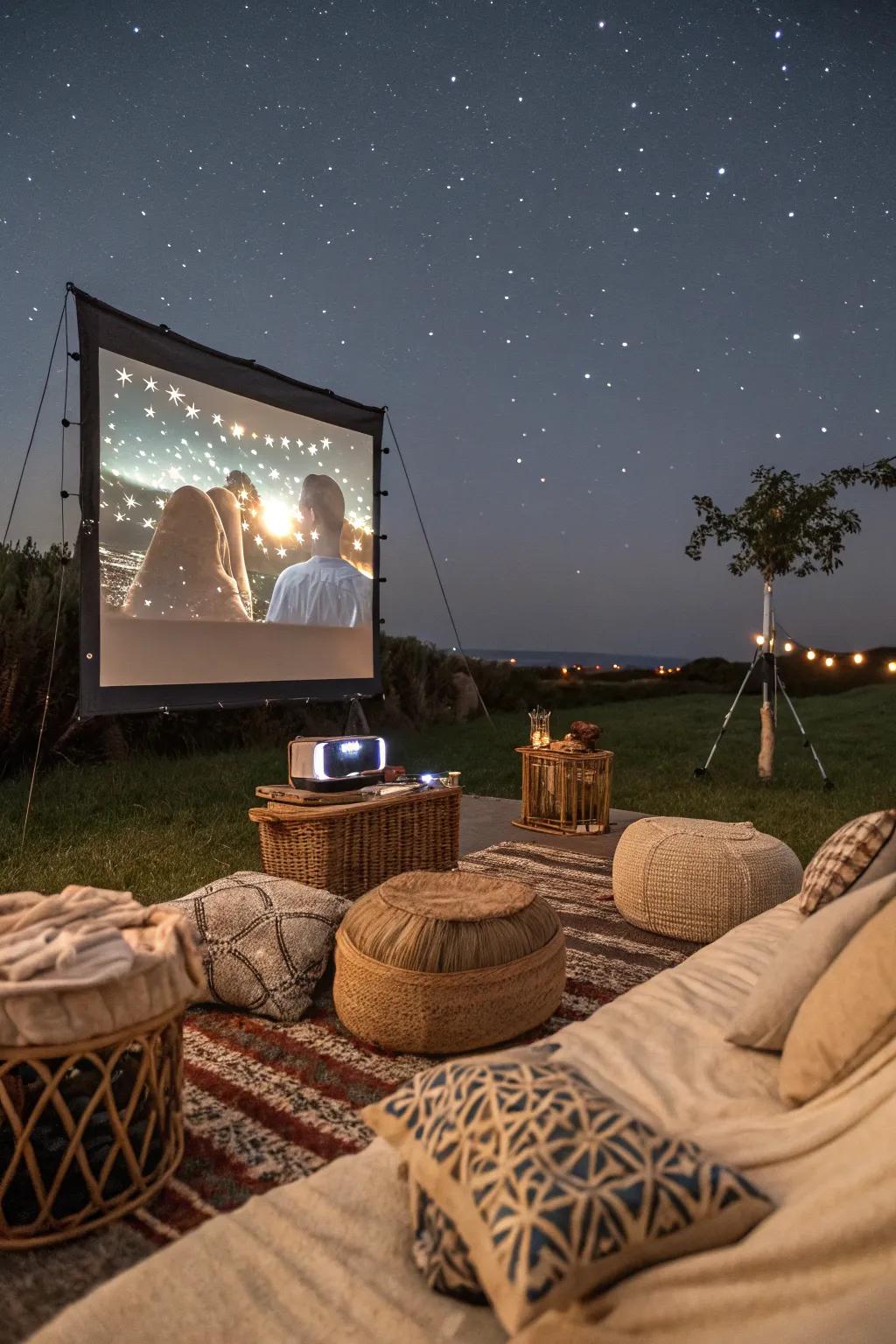 Partake in a snug movie showing beneath the celestial canopy for a memorable celebration.