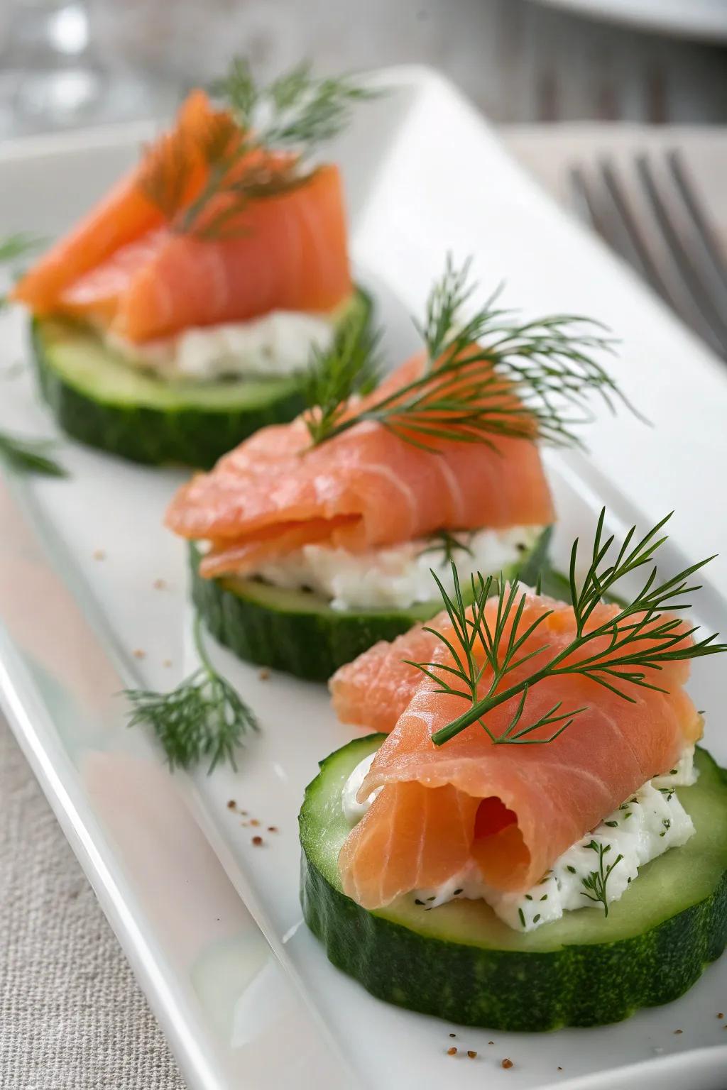 Sophisticated cured salmon dainties, uniquely befitting of elegant soirees.