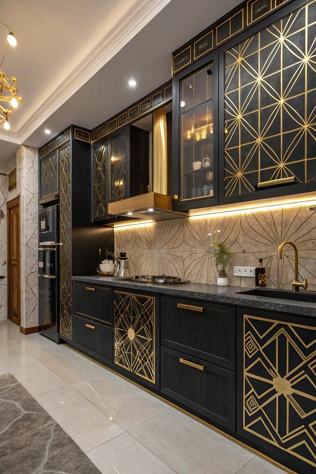 Art Deco elements contribute distinctive flair to this kitchen.