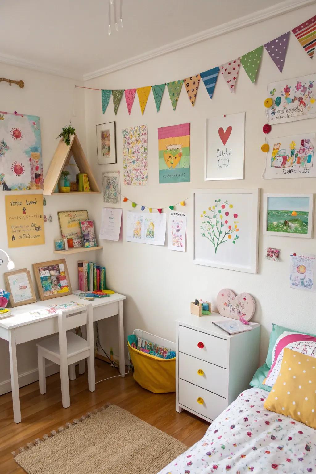 Handmade art lends a personalized and creative element to the room.