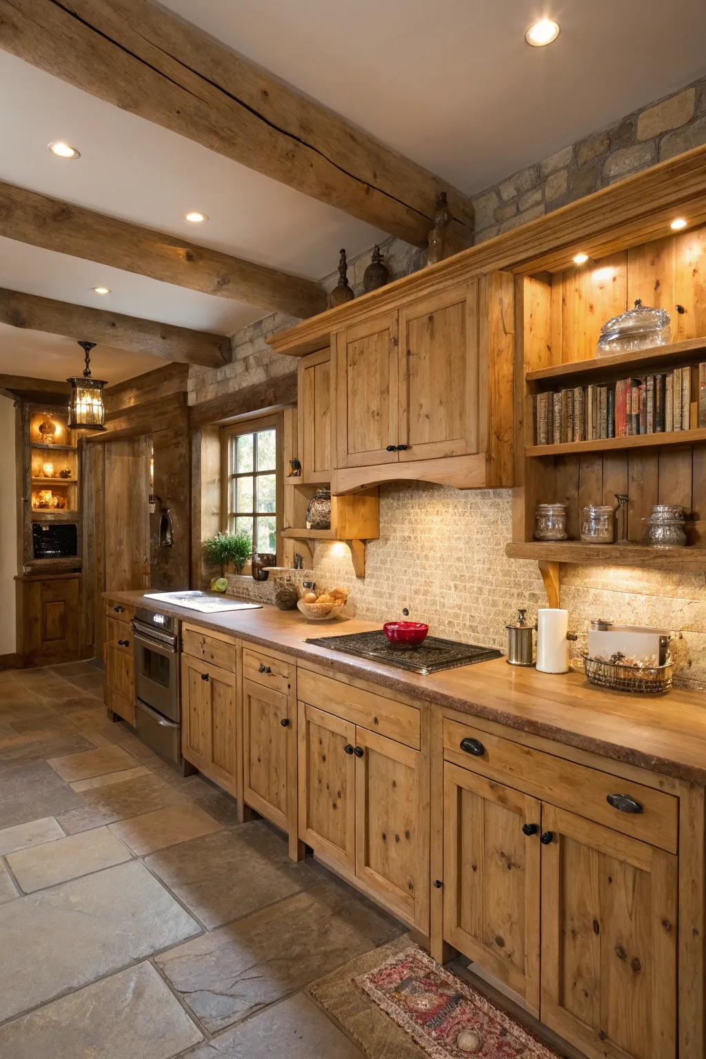 Innate timber grains extend a snug, homespun charm.