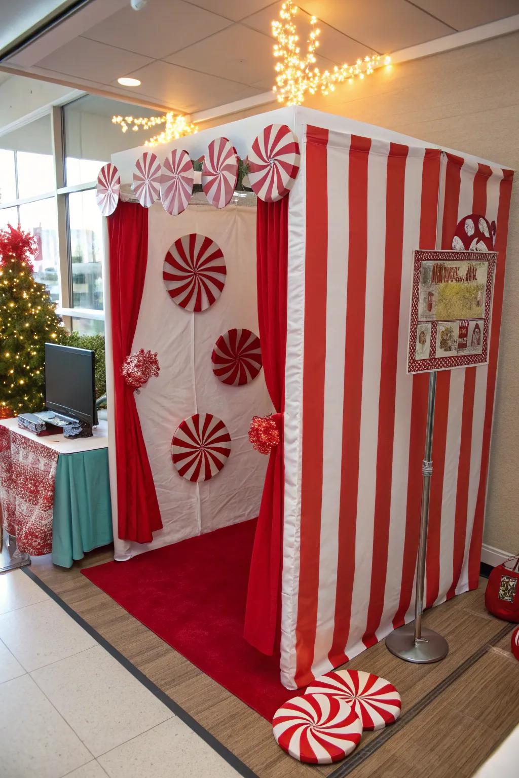 Capture grins with a peppermint stick-themed photographic stall.