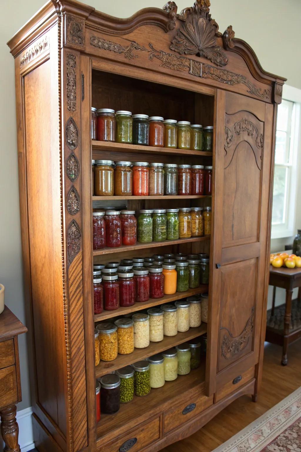 Incorporate character with repurposed furnishings for your jar storage.