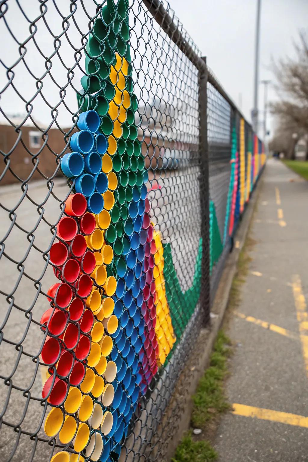 Polymer vessel art can contribute a burst of color to your fence.