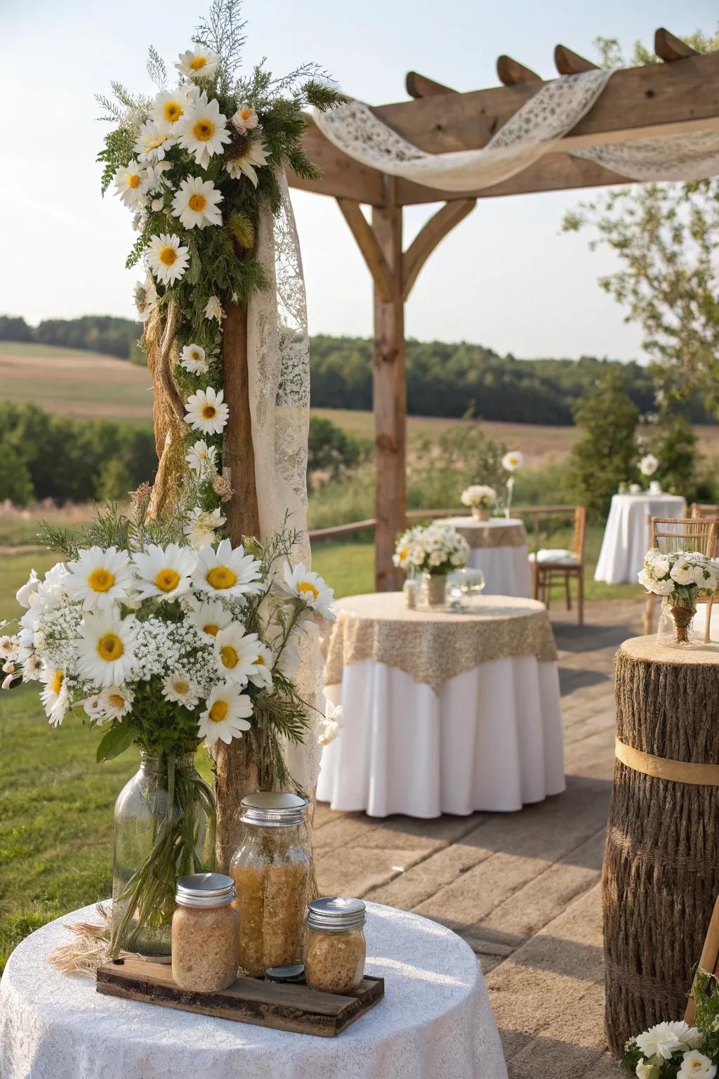 Field Flowers add value to a countryside wedding.