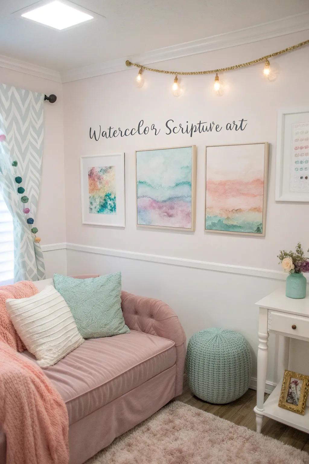 Watercolor art bringing peace and softness to decor.