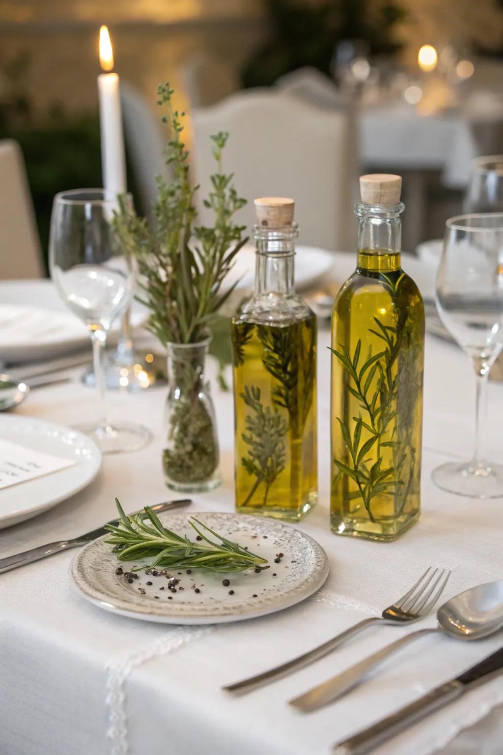 Fine olive oil bottles are a beautiful table gift.