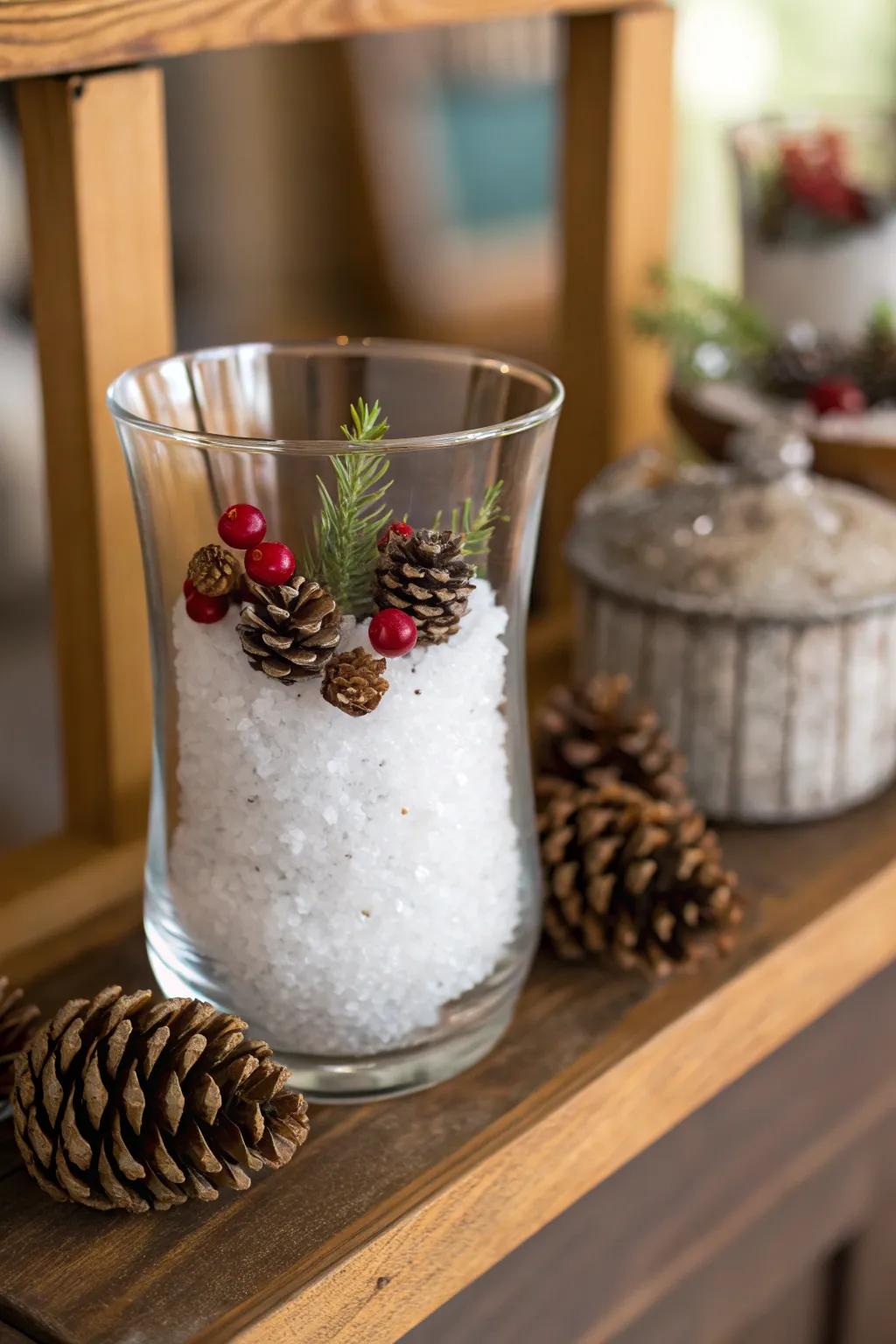 Winter miracle: Magnesium Sulfate engenders a snowy panorama within a vase.