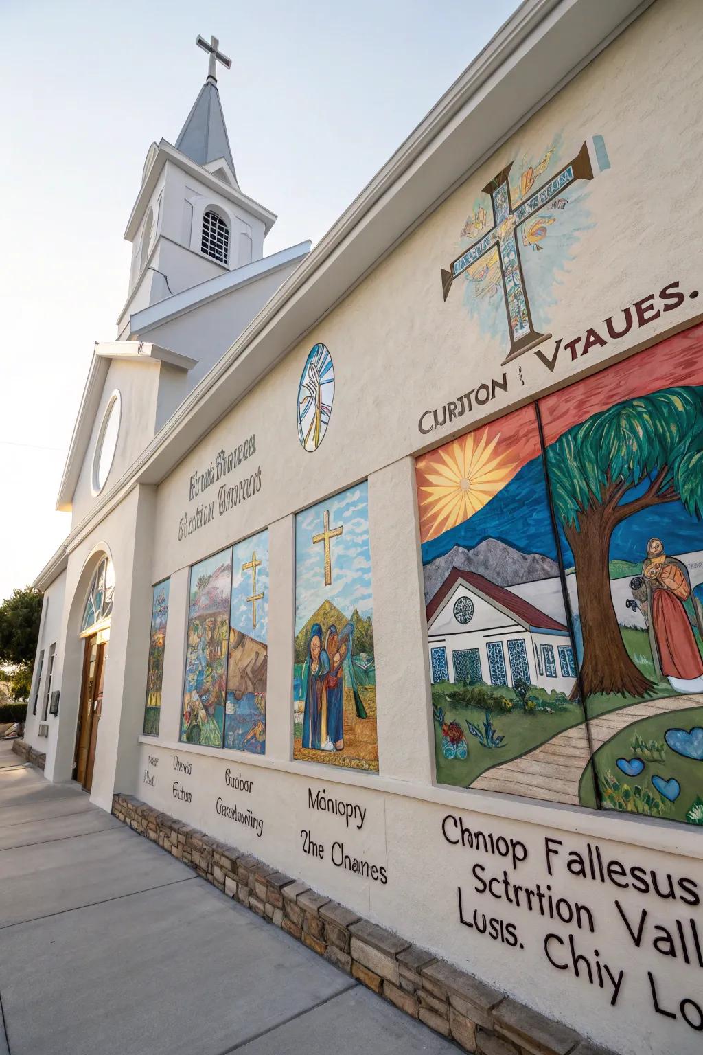 Church wall featuring bespoke artwork.