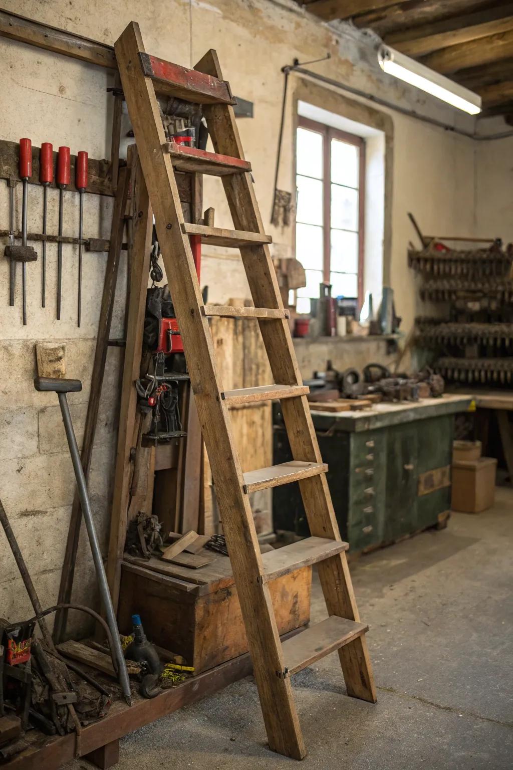 Stepped ladders provide a unique and practical storage option for larger clamps.