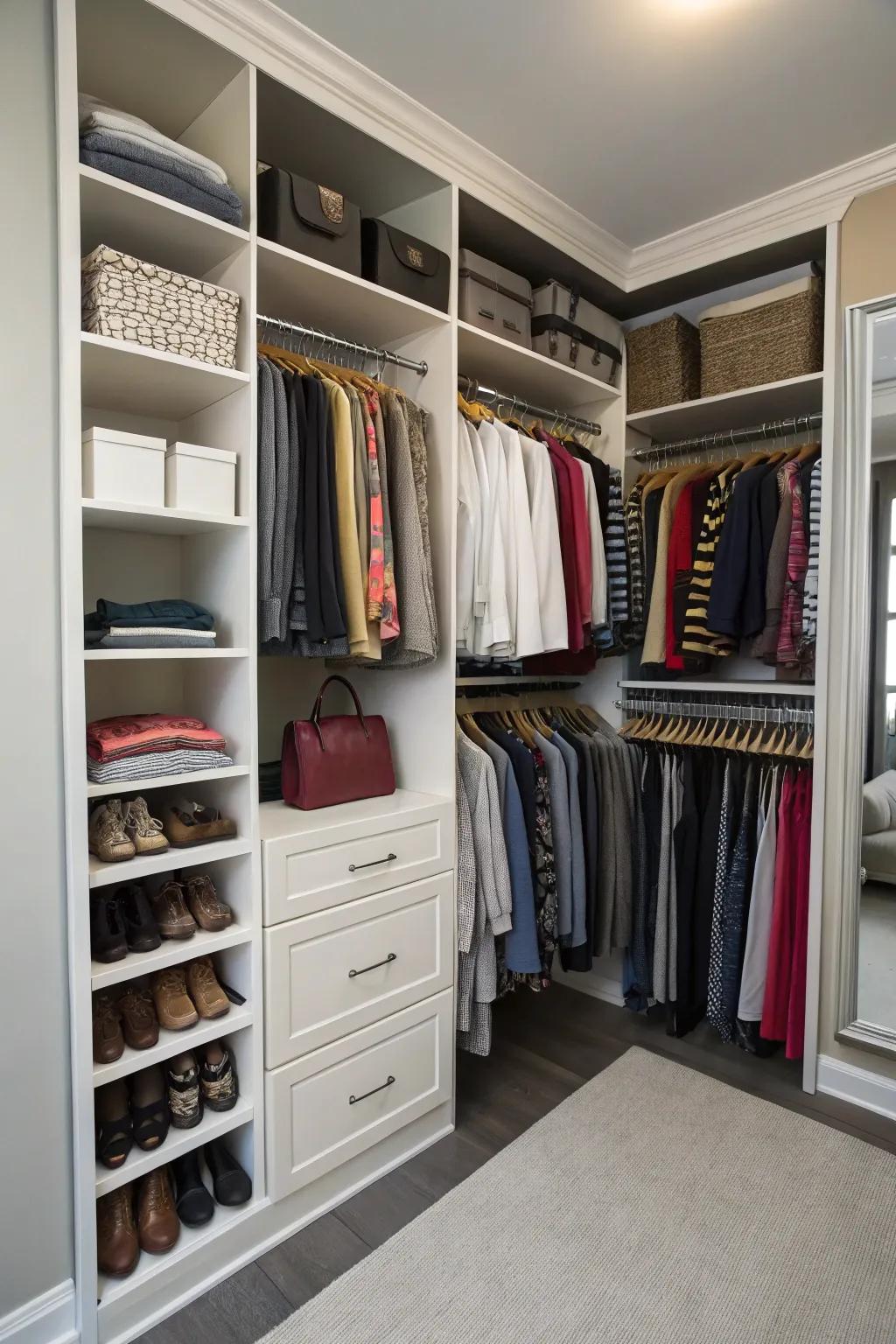 Storage solutions that maximize height capitalize on your closet's vertical space.