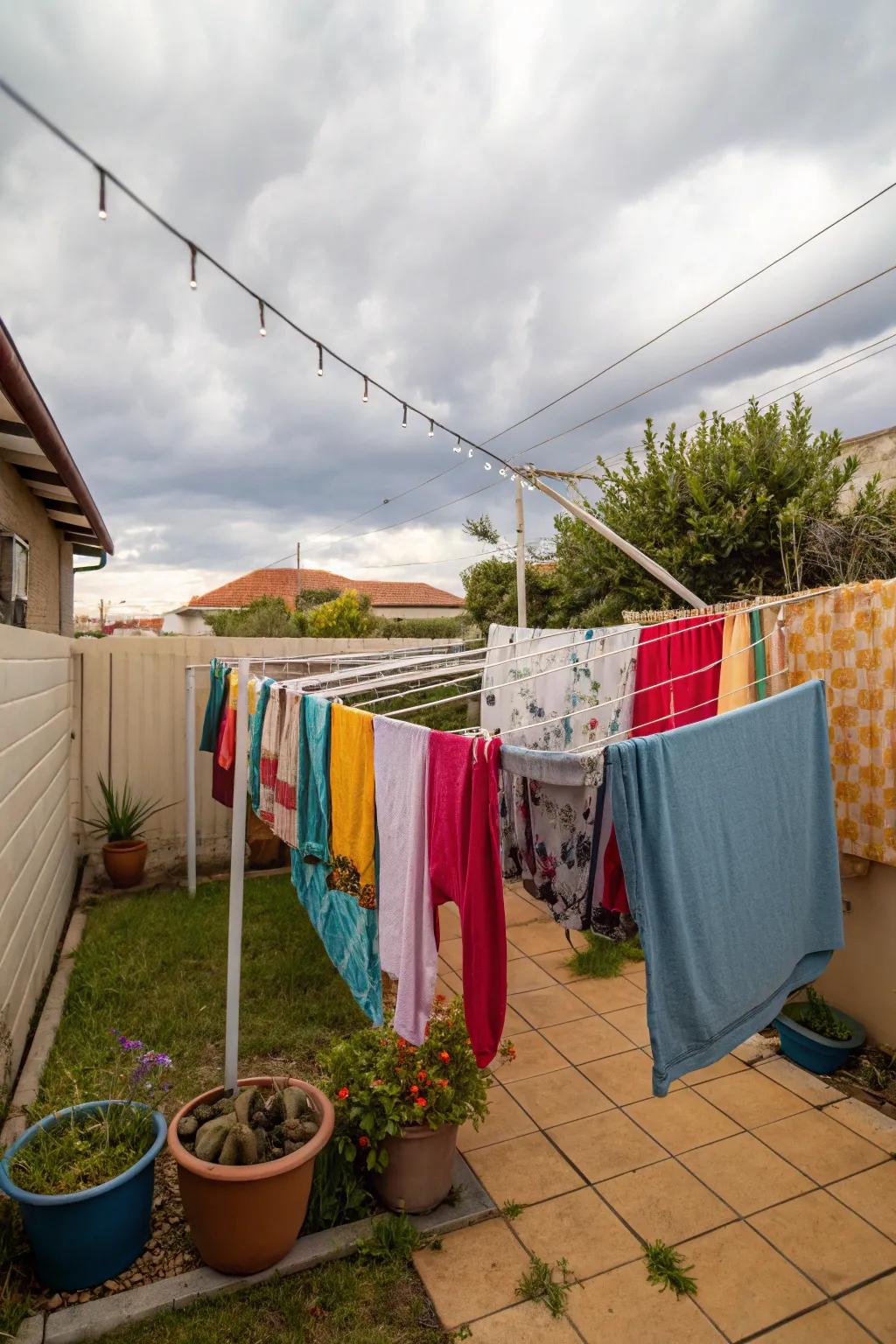 An area-conserving pop-up clothesline, ideal for smaller gardens.