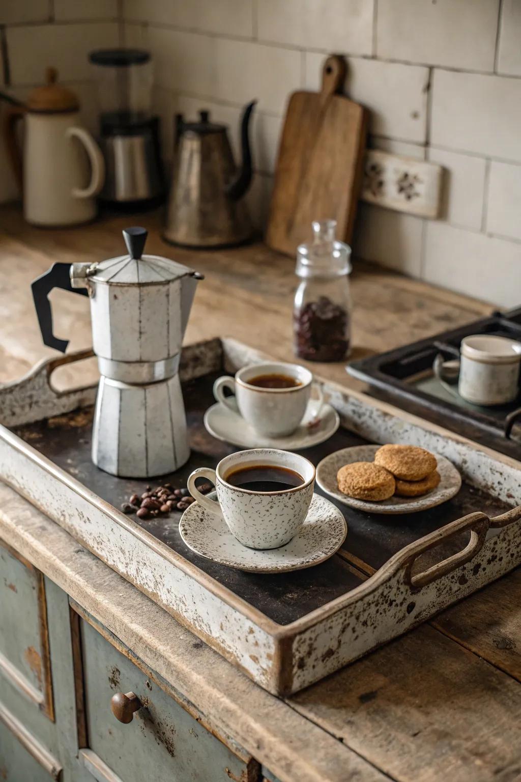 Period elements enrich the charm of the coffee area.