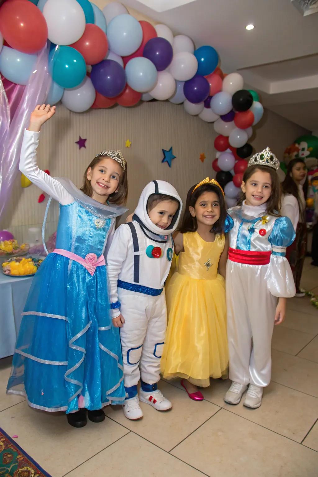 A whimsical assortment of attire injecting enchantment into the celebration.