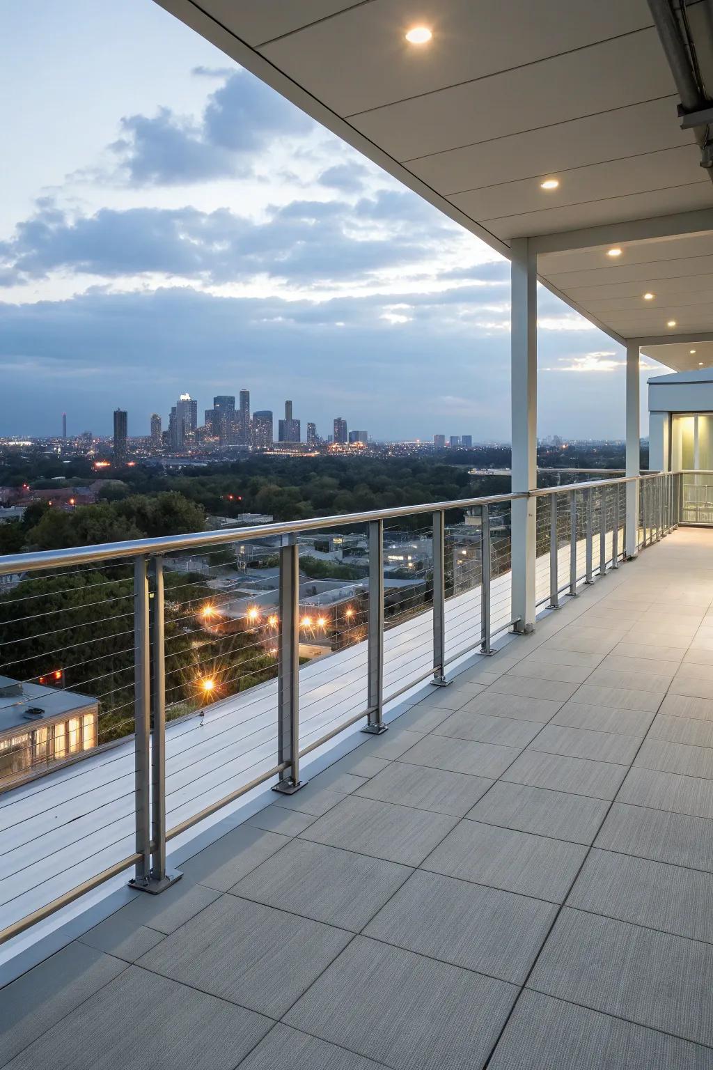 Understated borders on a rooftop deck uphold stunning skyline perspectives.