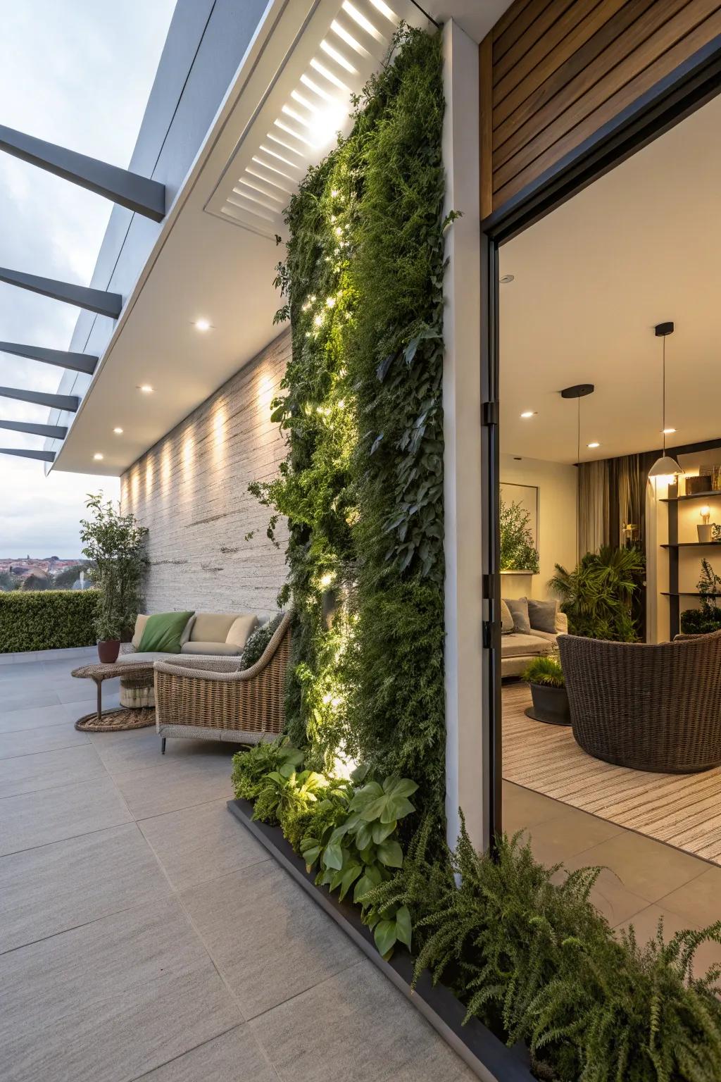 A skyward garden contributing foliage and beauty to a patio.