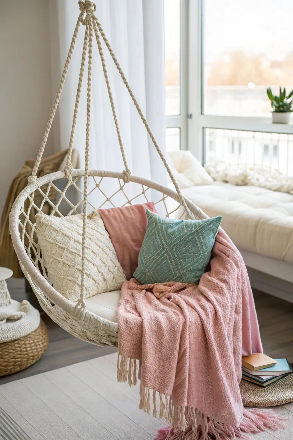 With a swing chair, you can create a playful and relaxing corner.