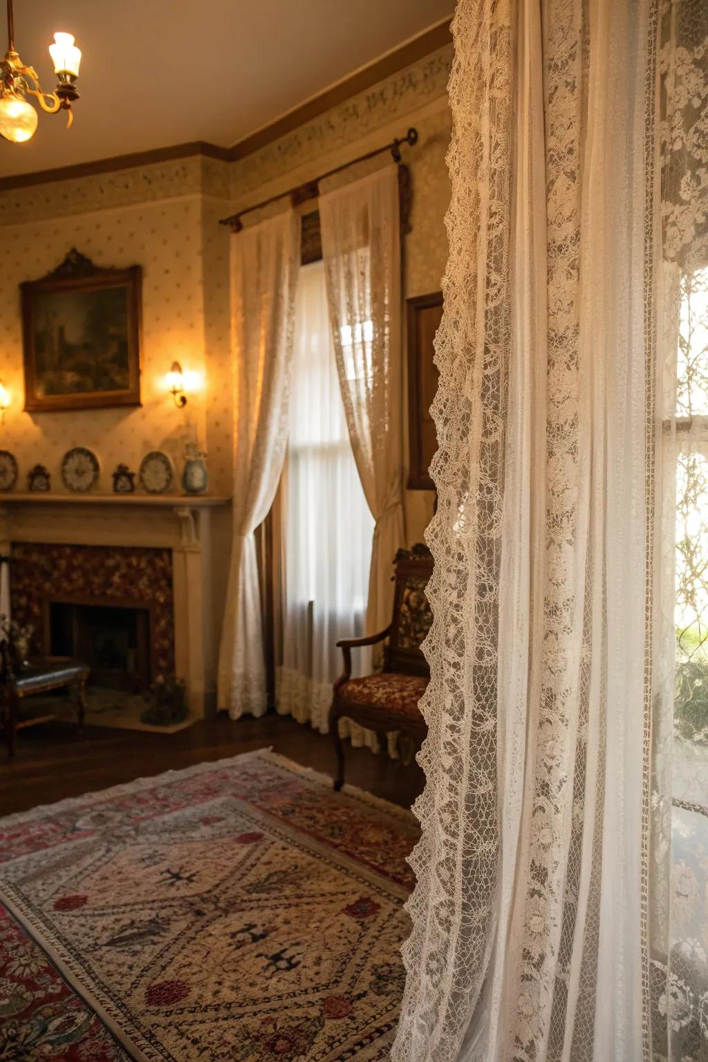 A chamber where lace contributes a gentle, romantic impression.