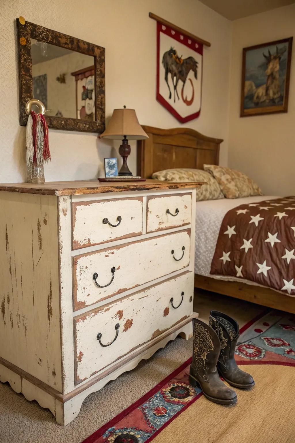 Weathered furniture injects character and history.