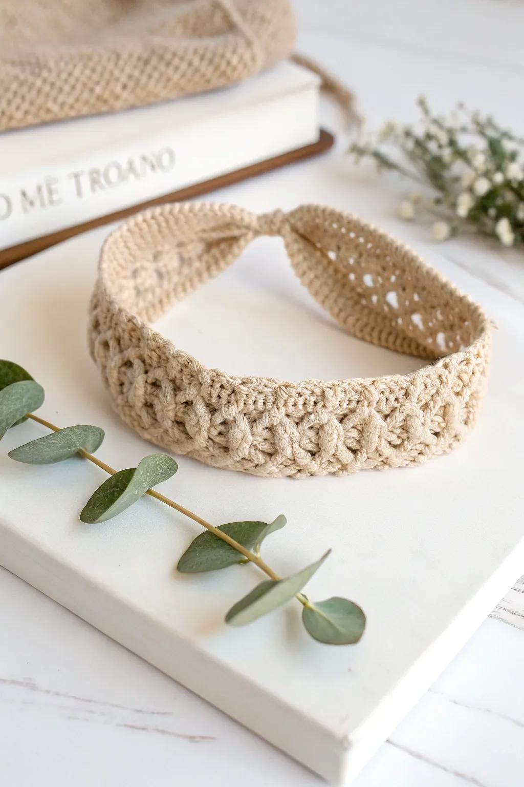 Elevate your aesthetic effortlessly through this chic crochet circlet—impeccably fashioned for unpretentiousness and sophistication.