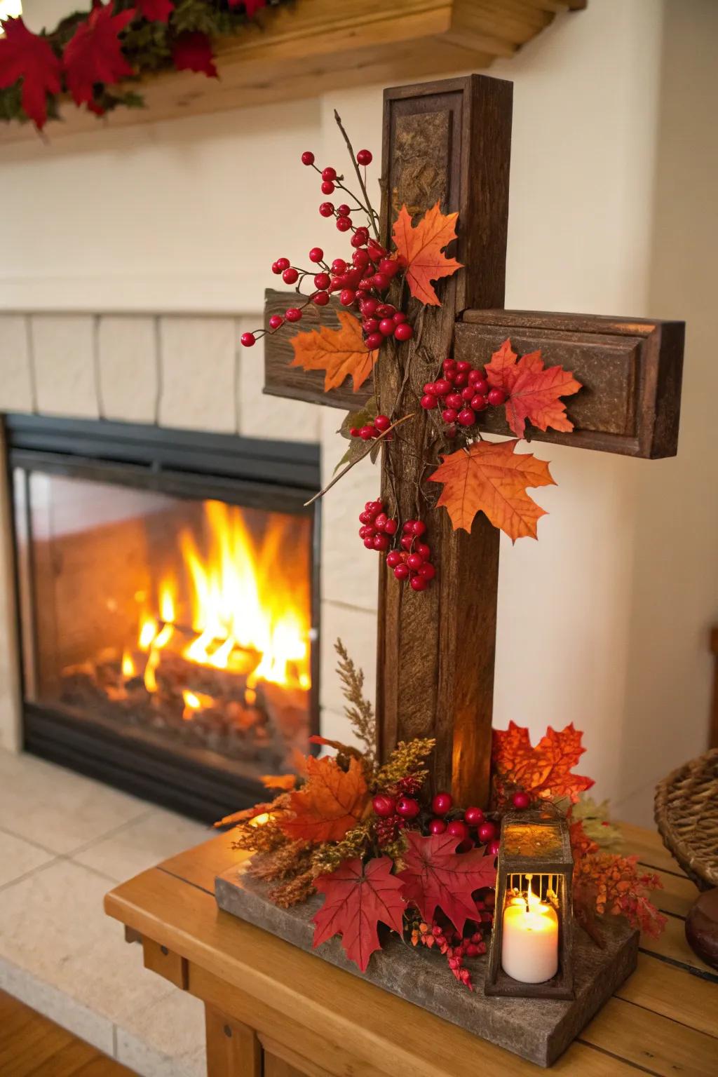 Periodically adorned figure exhibiting autumn foliage