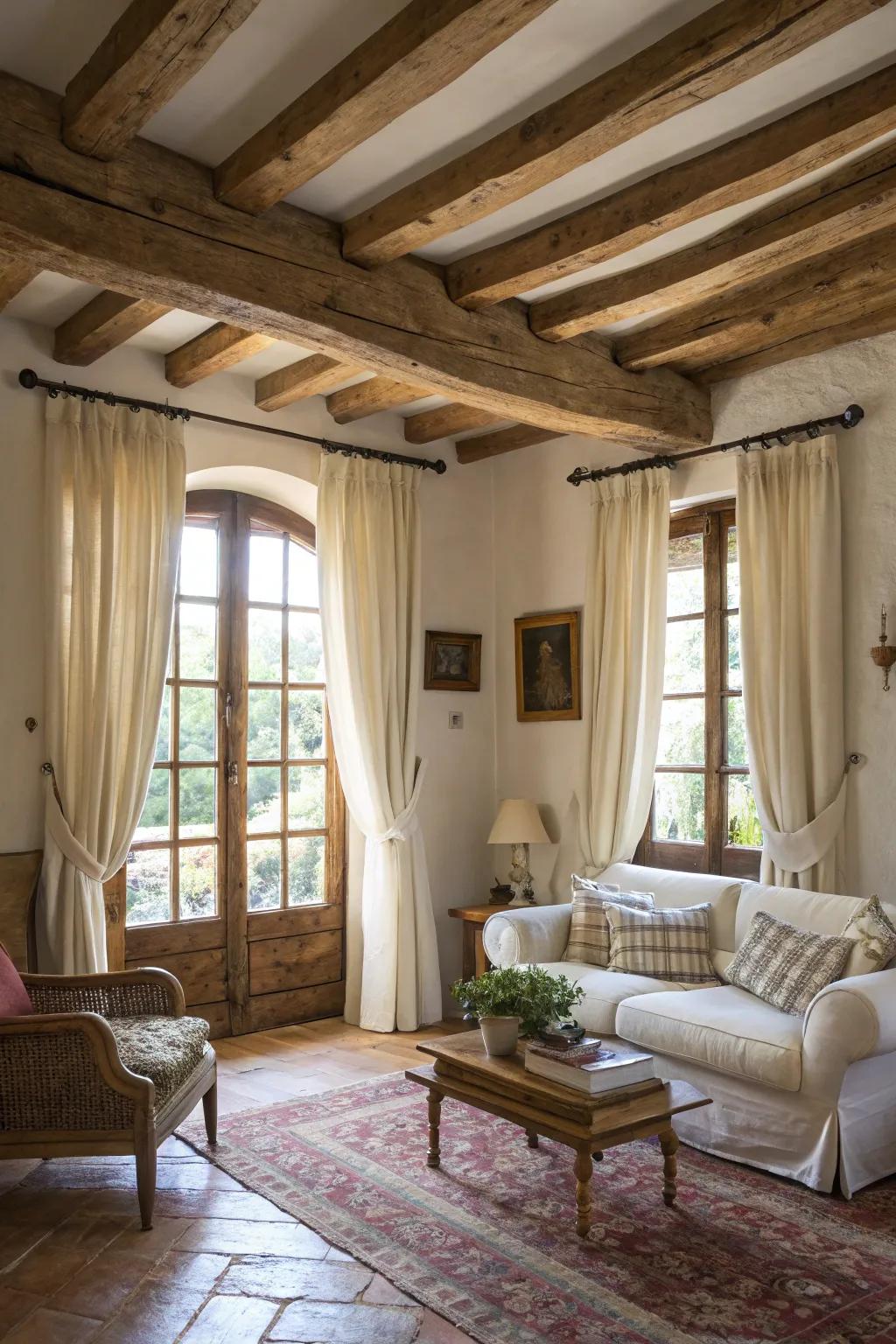 Linen drapes exude natural and country allure.