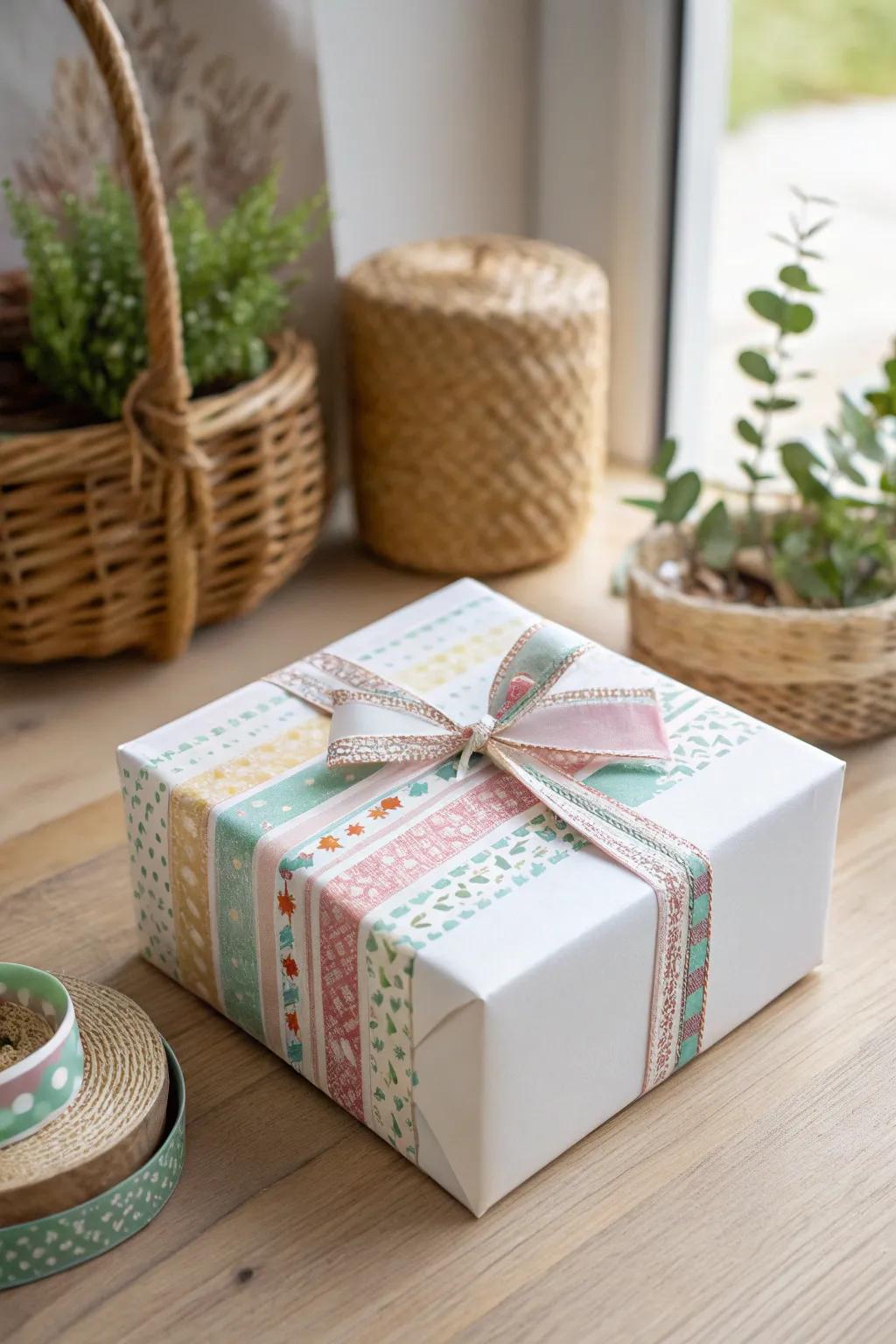 Elevate your gift wrapping artistry with a burst of adhesive paper strip wonder!