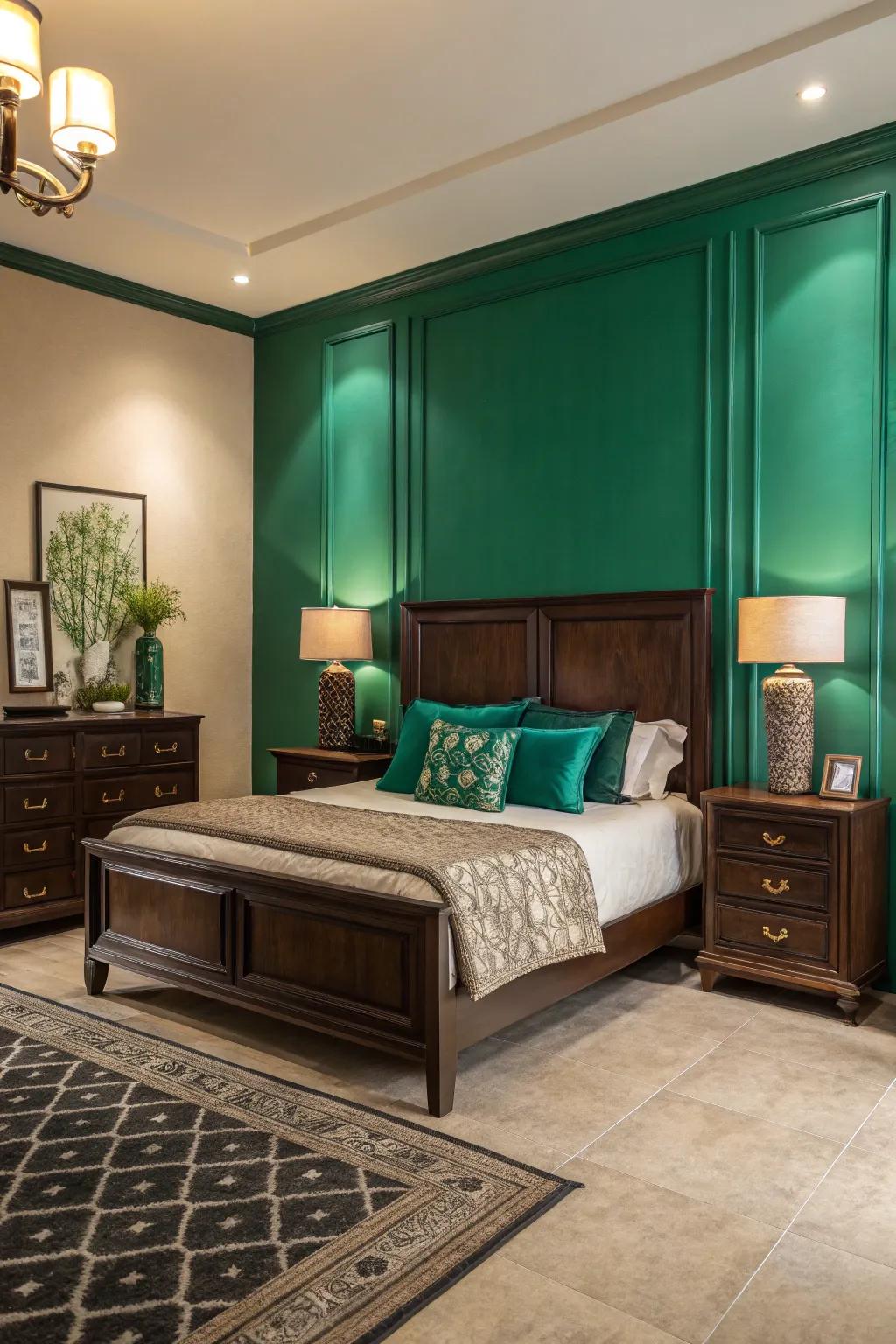 Highlight walls inject boldness and drama into deep brown settings.