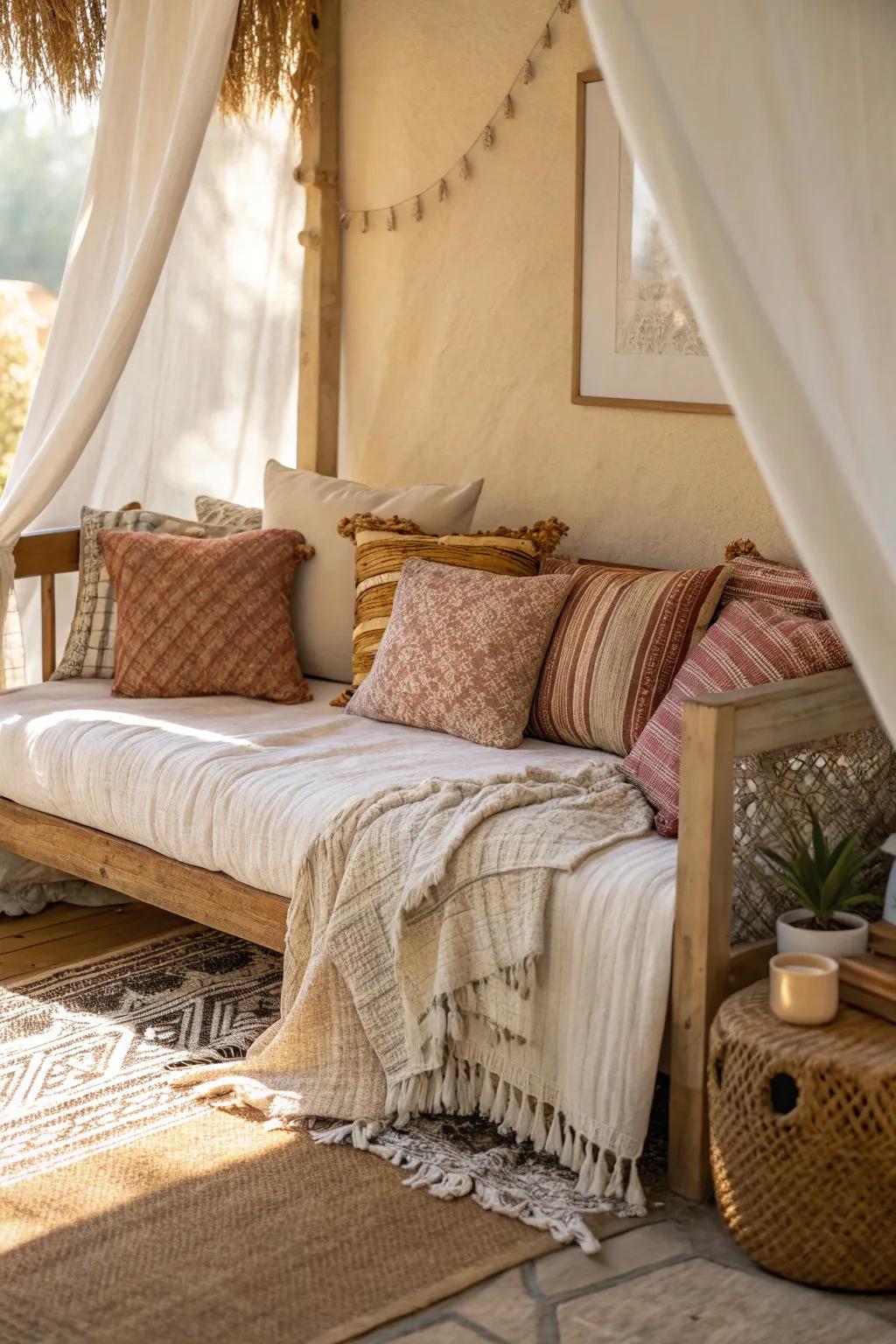 Enhance comfort through layered textures on your daybed.