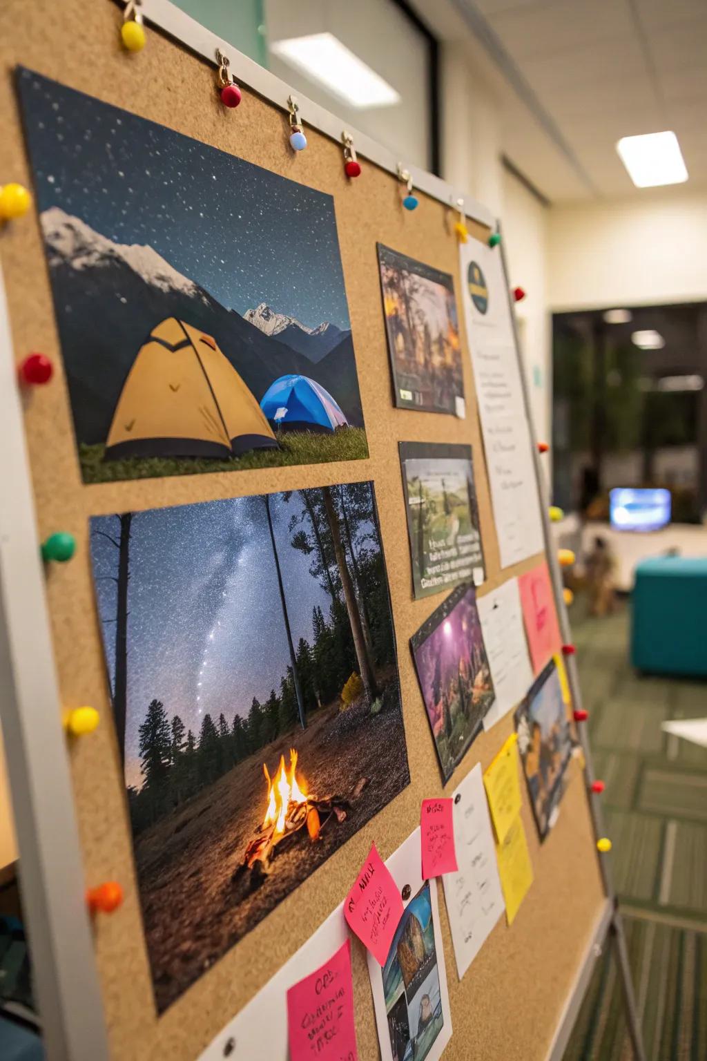 Encampment Odyssey bulletin board conveying outdoor jubilation indoors.