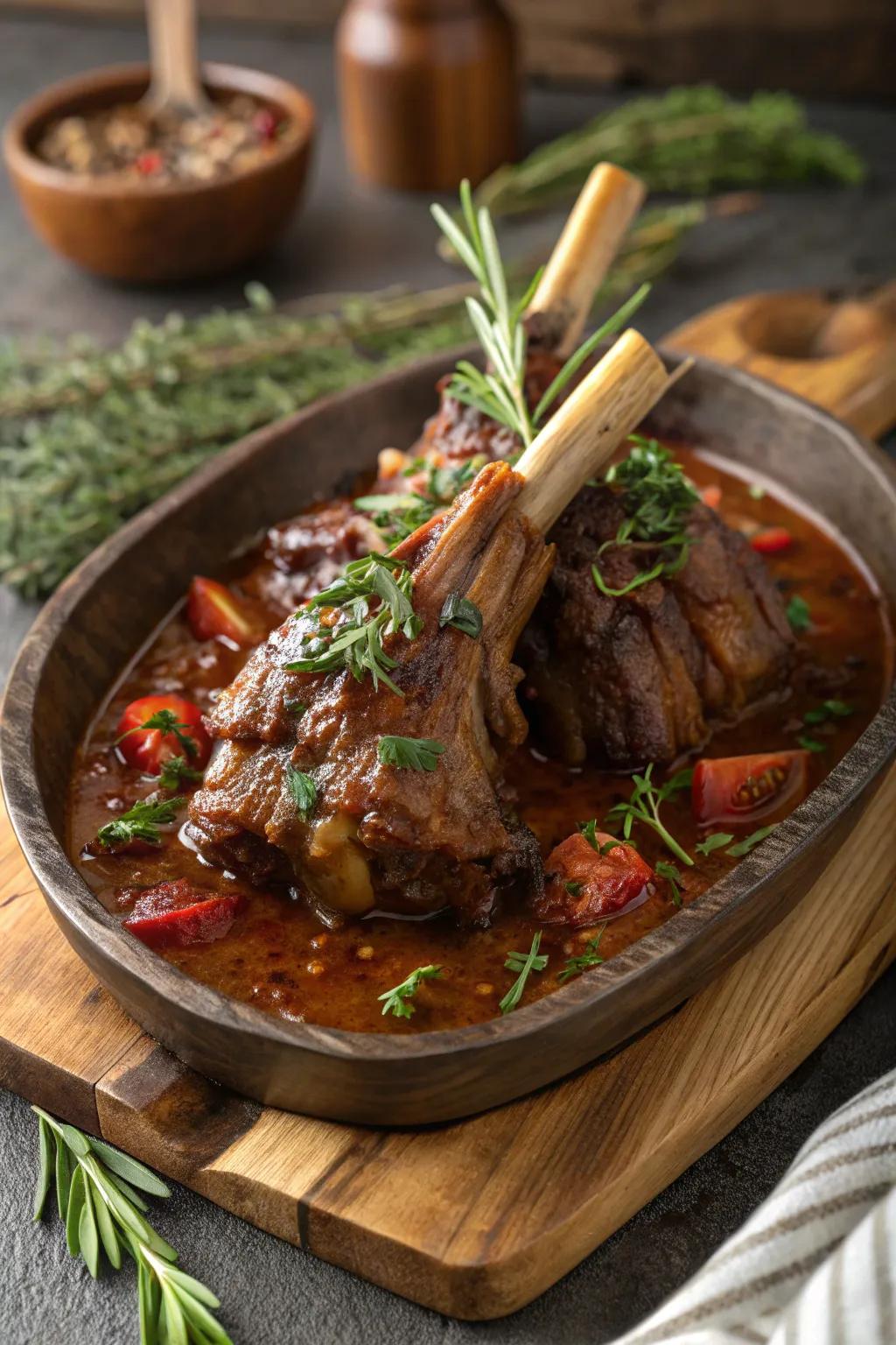 Slow-cooked lamb shanks, a succulent and flavorful December dinner.