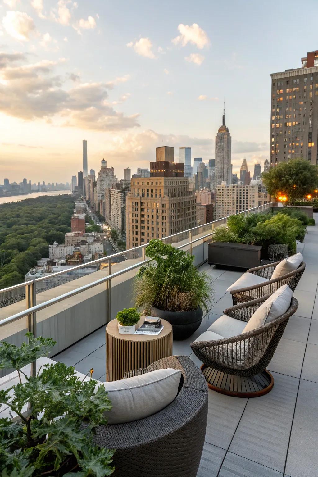 A rooftop deck presents a secluded oasis with awe-inspiring vistas.
