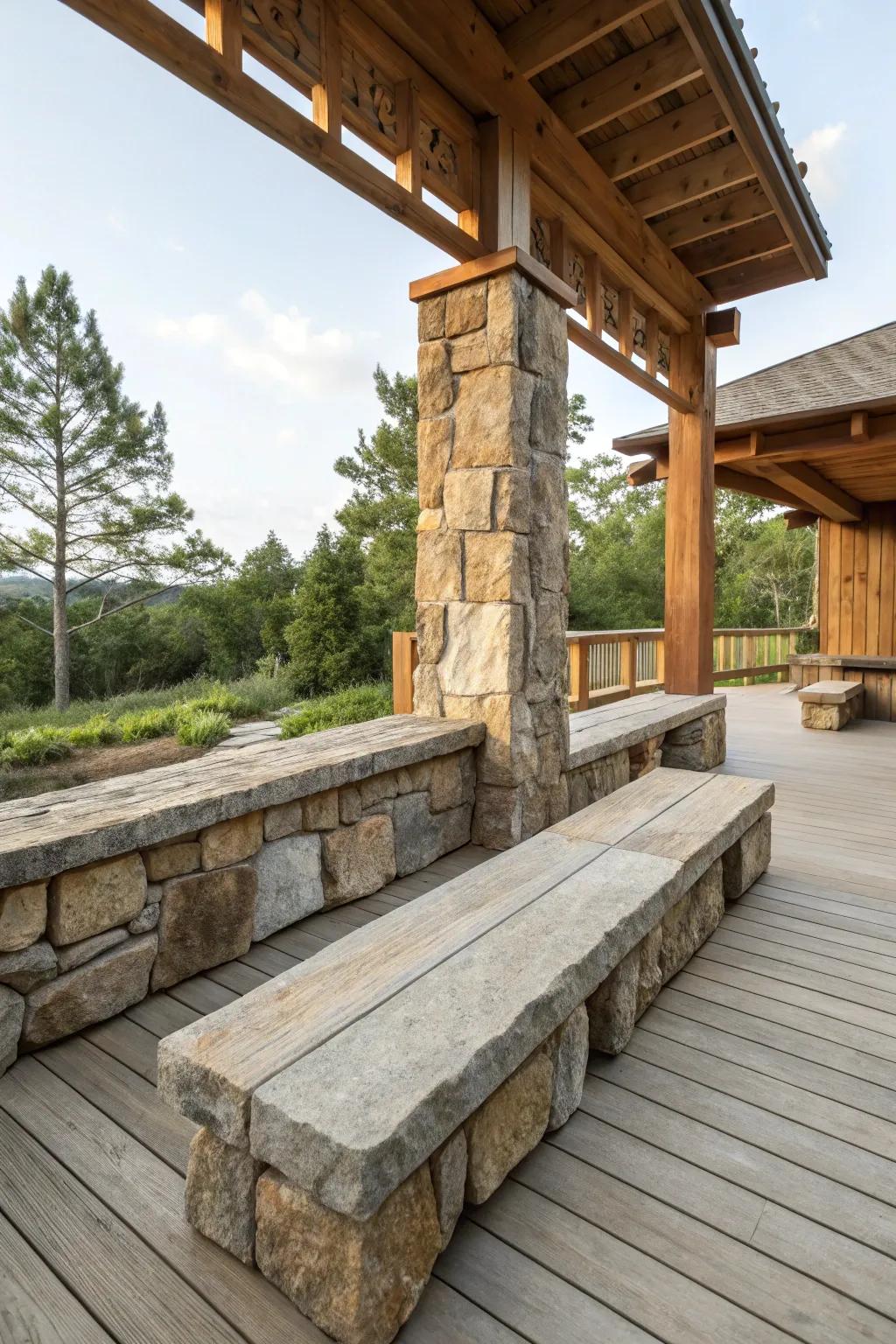 Stone benches add a rustic and durable element to your deck.