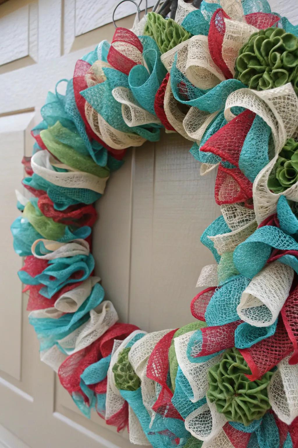Reclaimed materials compose a chic and sustainable wreath design.
