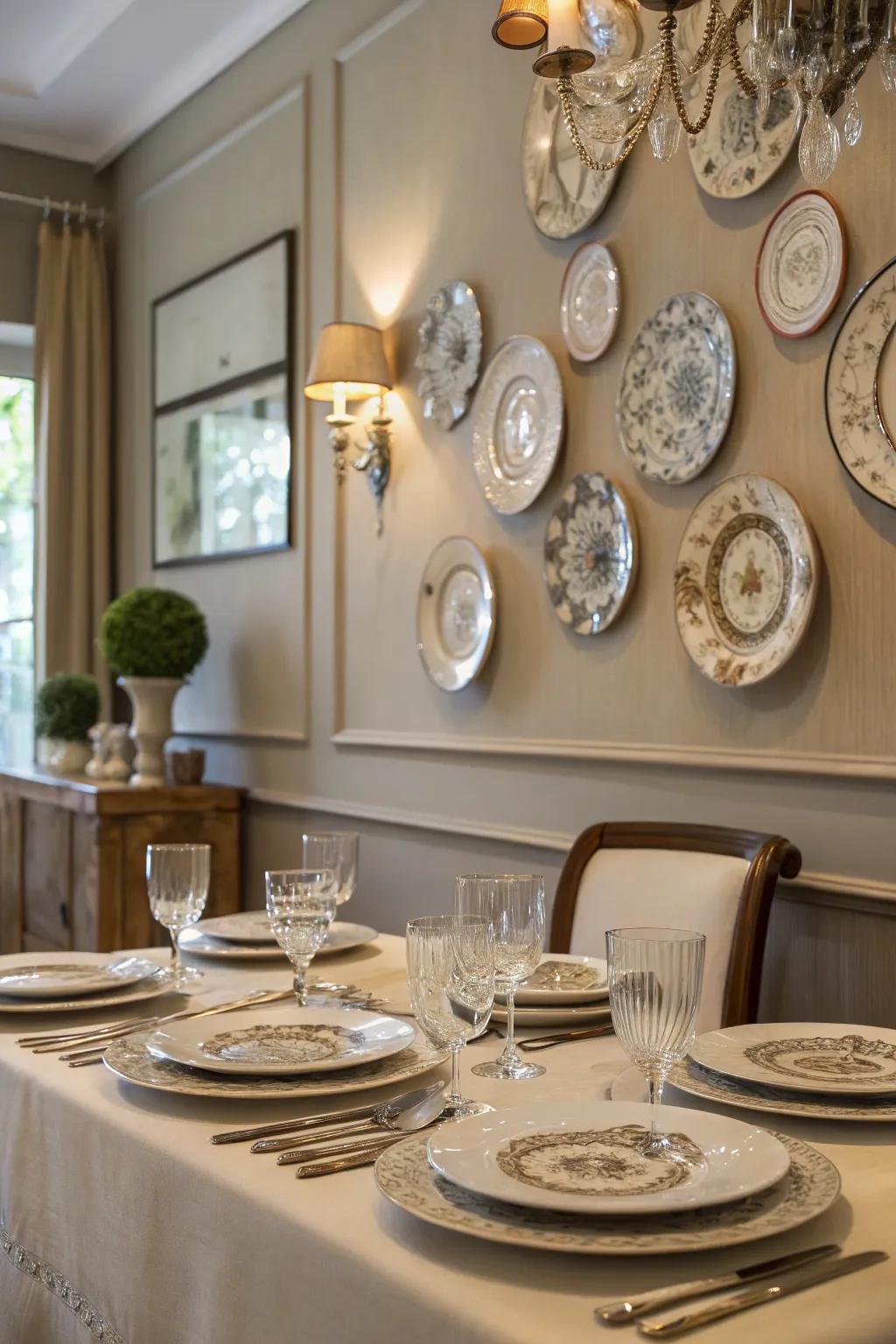 Plates that complement the table setting enhance the dining space.