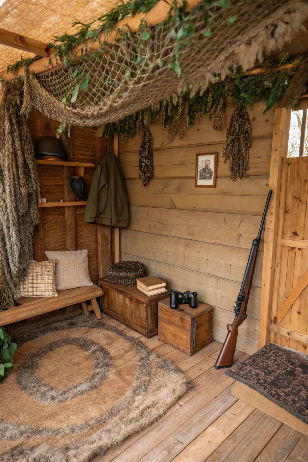 Earthy tones create a calming and harmonious atmosphere within the blind.
