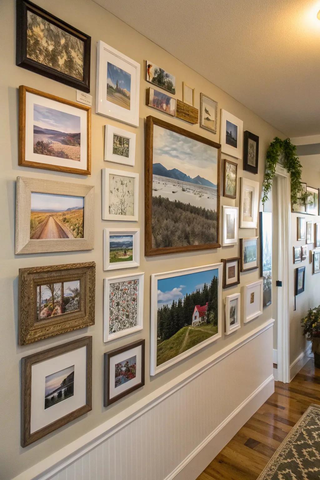 A personalized display wall narrates a story.