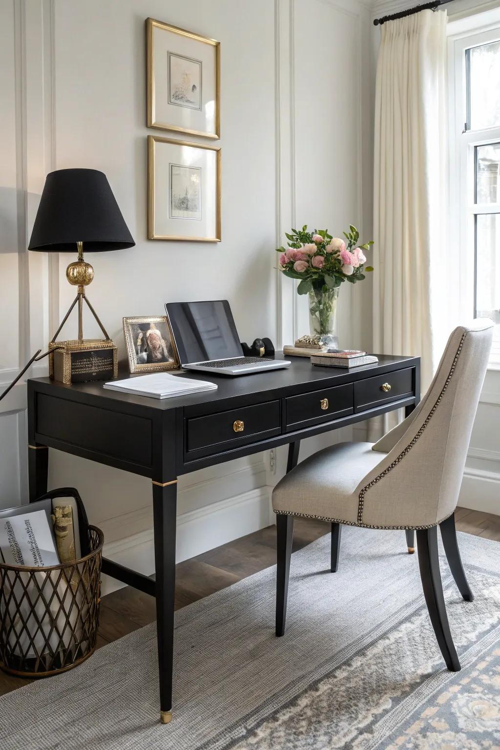 Black desks offer a dramatic and sophisticated presence.