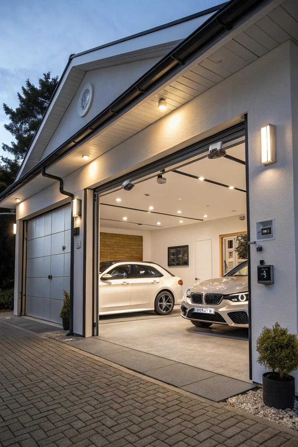 A high-tech garage furnished with the latest smart innovations.