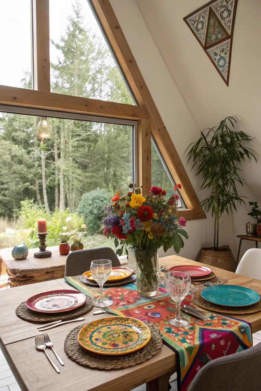 Unconventional window forms introduce a creative flair to your dining space.