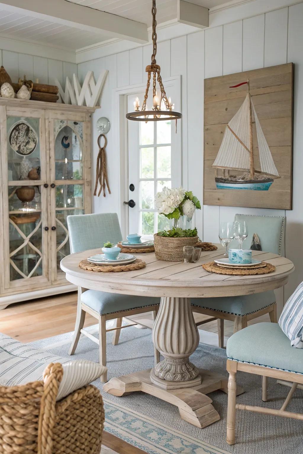 Shoreline finish evokes a beachy, leisurely sentiment.