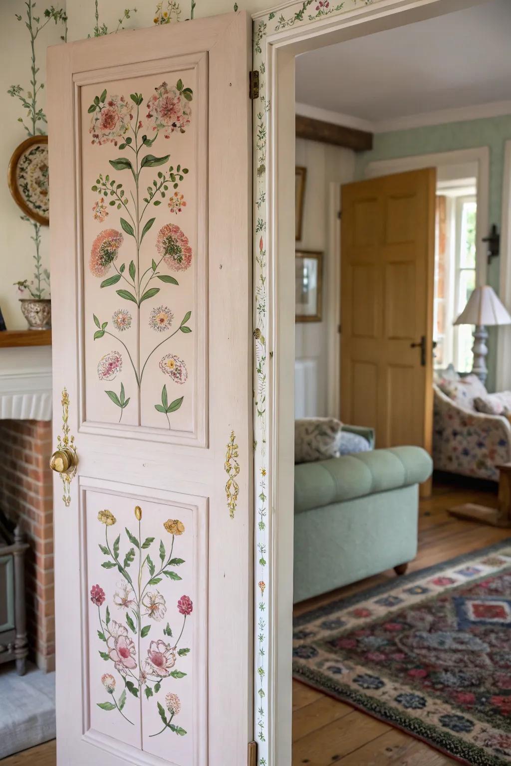 Botanical patterns on doors impart grace and innate splendor.