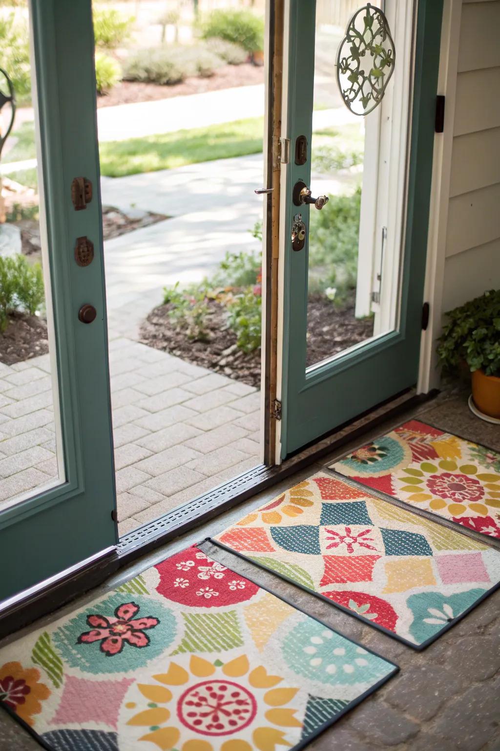 Add personality with artistic designs on your door mats.