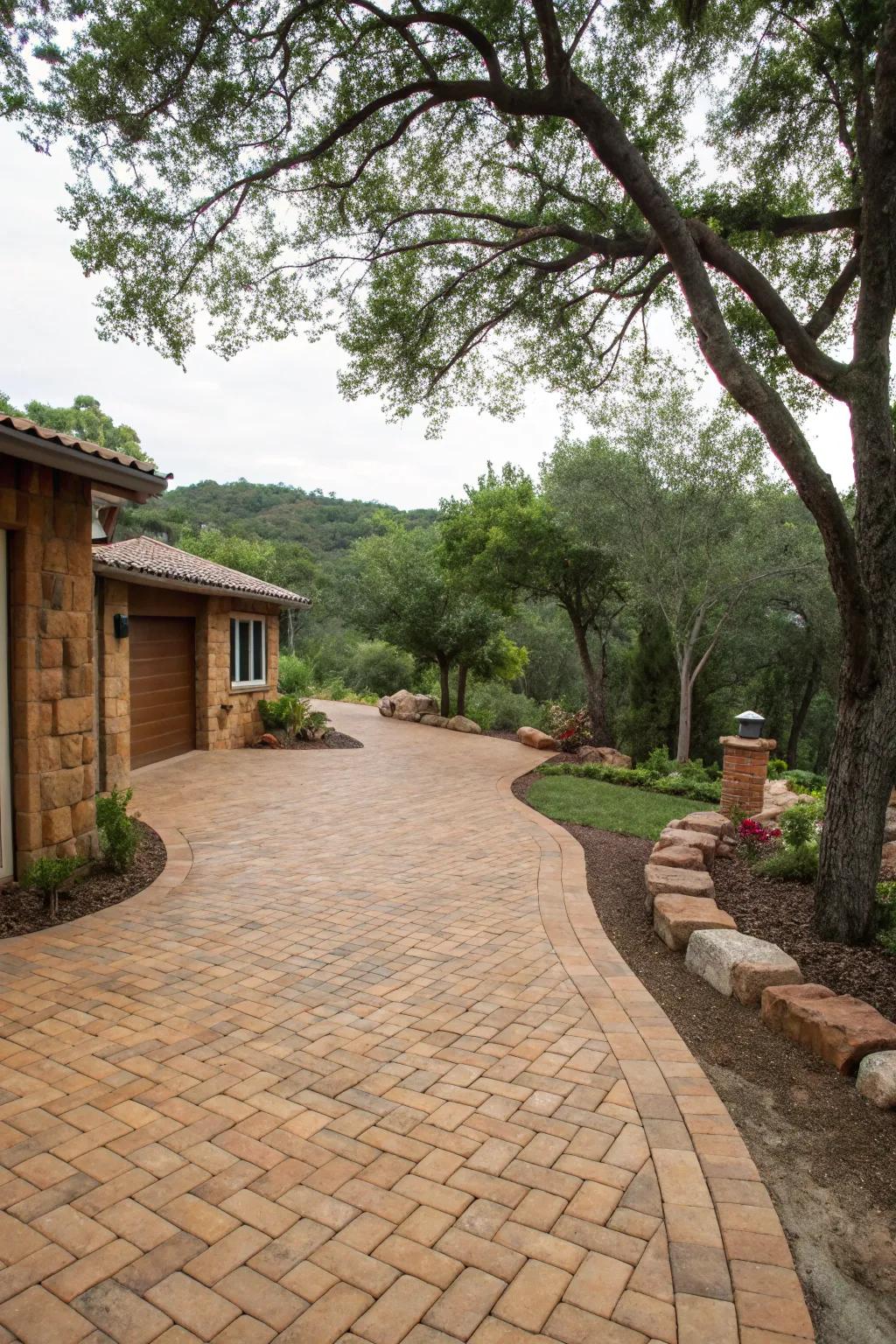 Warm chromatic hues impart warmth and coziness to the driveway.